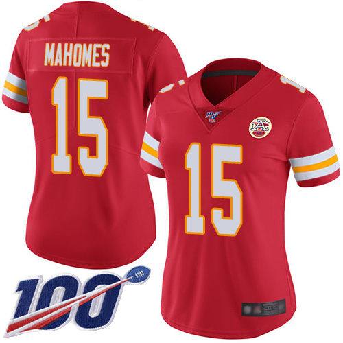 Women Kansas City Chiefs 15 Mahomes Patrick Red Team Color Vapor Untouchable Limited Player 100th Season Football Nike NFL Jersey